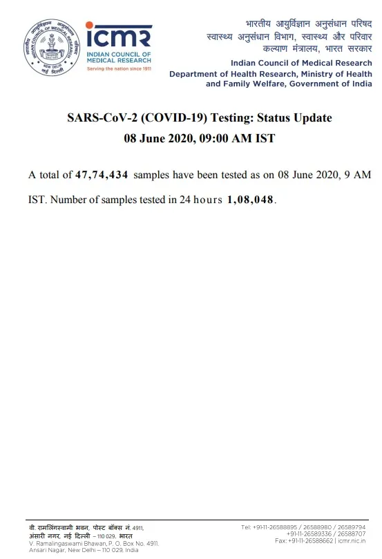 covid 19 samples tested till date icmr 